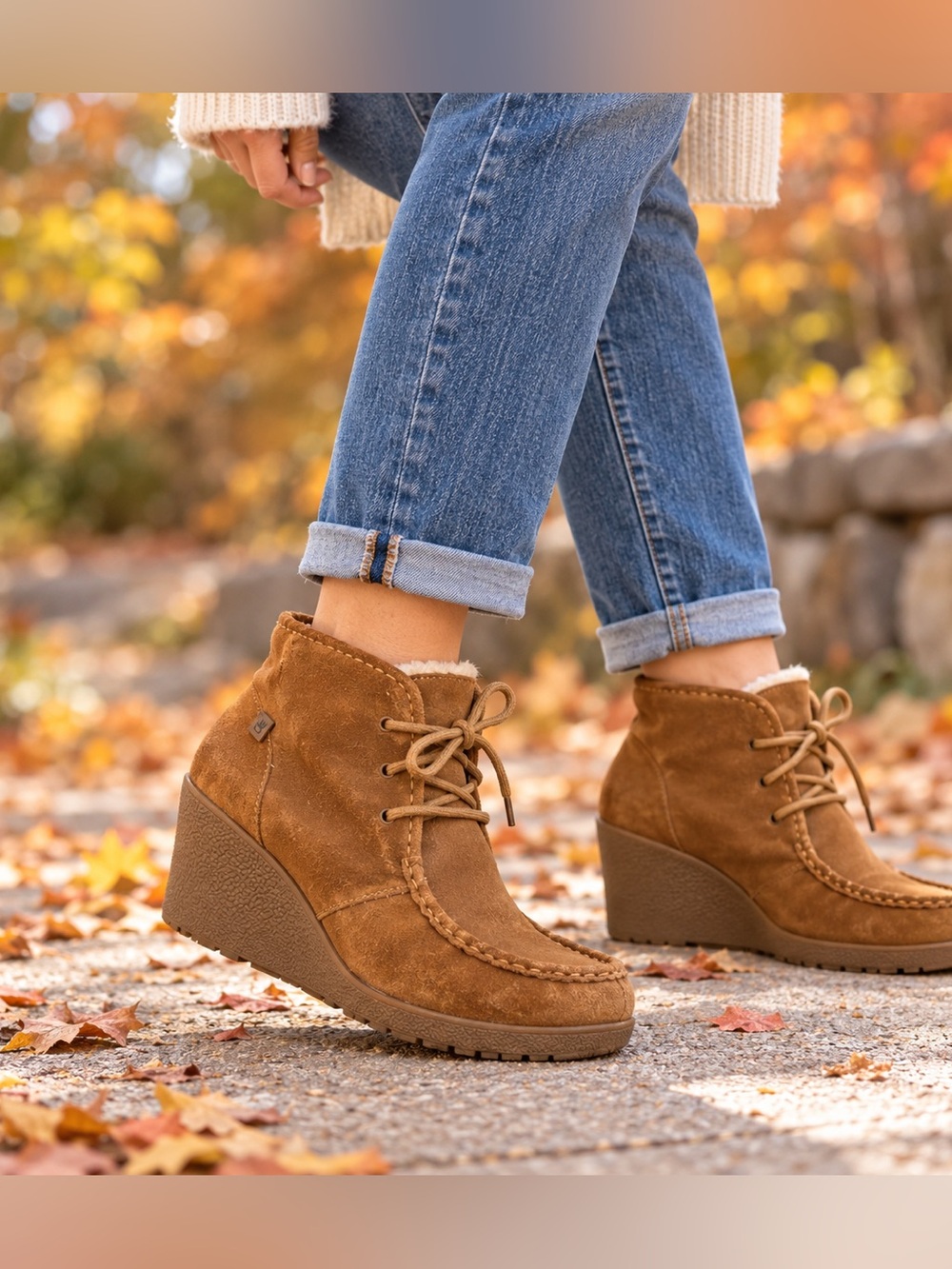 BEARPAW Astoria Boots Womens 9 Brown Suede Wedge Lace Up Moc Toe Ankle Booties